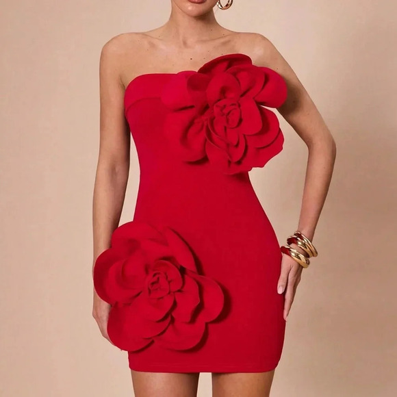 Red Party Women's Sleeveless Solid Mini Dress - Picture 5 of 7